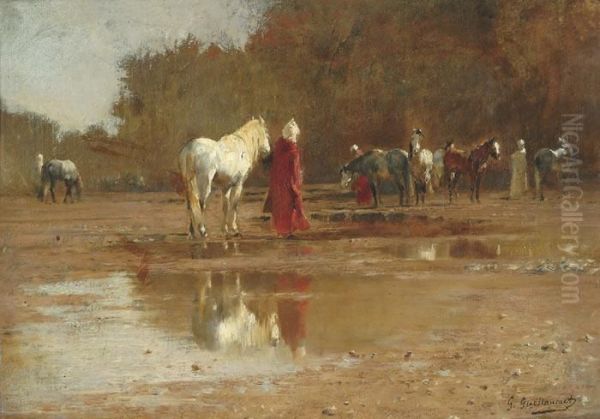 La Halte Au Bord De L'oued Oil Painting by Gustave Achille Guillaumet