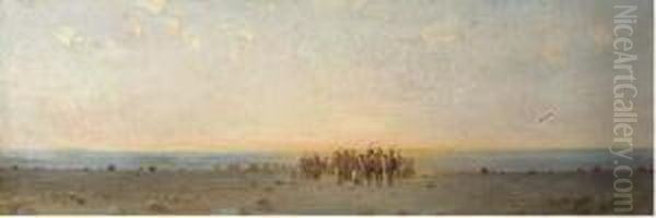 An Arab Caravan In The Desert Oil Painting by Gustave Achille Guillaumet