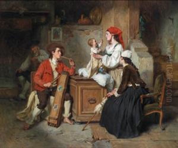 Idillio Familiare Nella Stanza Delsoggiorno Oil Painting by Alexandre Marie Guillemin