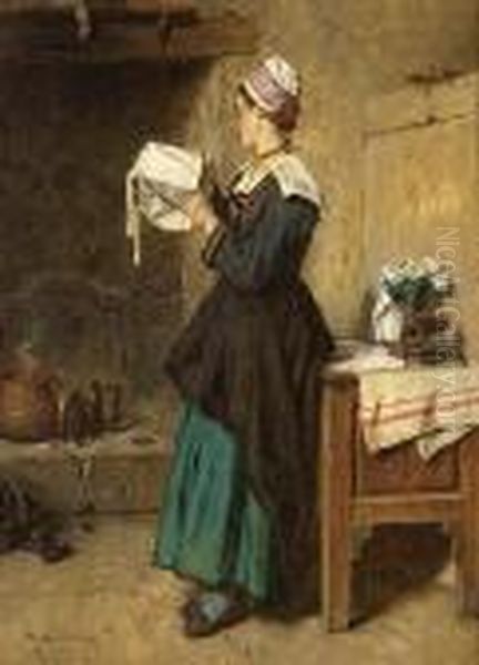 Lady Ironing Oil Painting by Alexandre Marie Guillemin