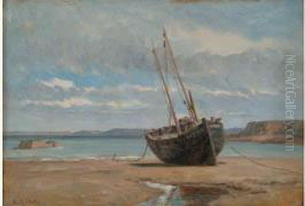 Barque Sur Le Sable Oil Painting by Alexandre Marie Guillemin