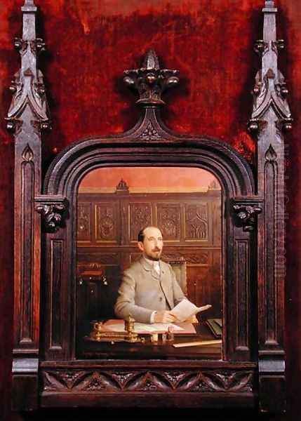 Portrait of the Artist at his Writing Desk Oil Painting by Georges Croegaert