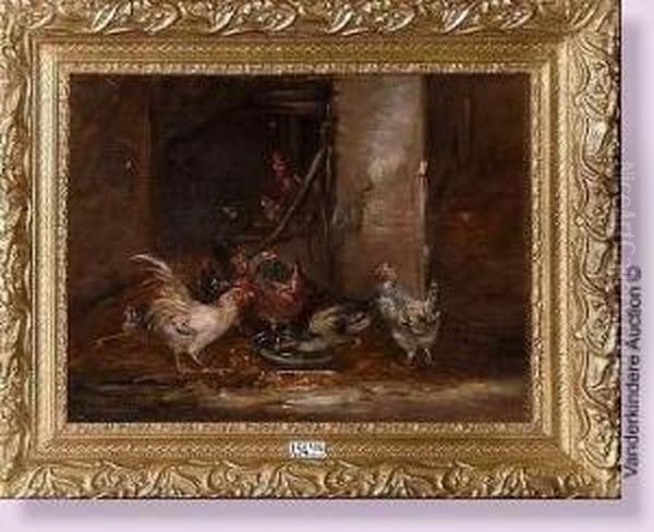 Coq Et Poules Dans La Grange Oil Painting by Claude Guilleminet