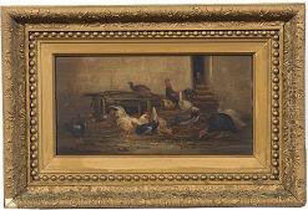 Barnyard Fowl Oil Painting by Claude Guilleminet