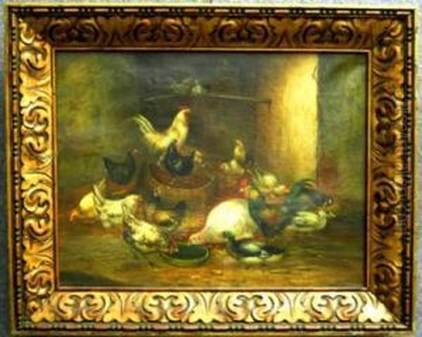 Galline Nel Pollaio Oil Painting by Claude Guilleminet