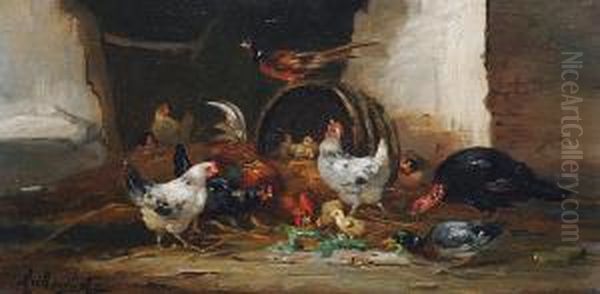 Poultry Farms - A Pair Of Paintings Oil Painting by Claude Guilleminet