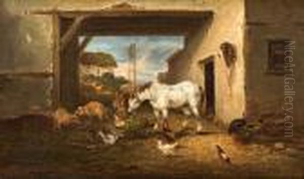 La Cour De La Ferme. Oil Painting by Claude Guilleminet