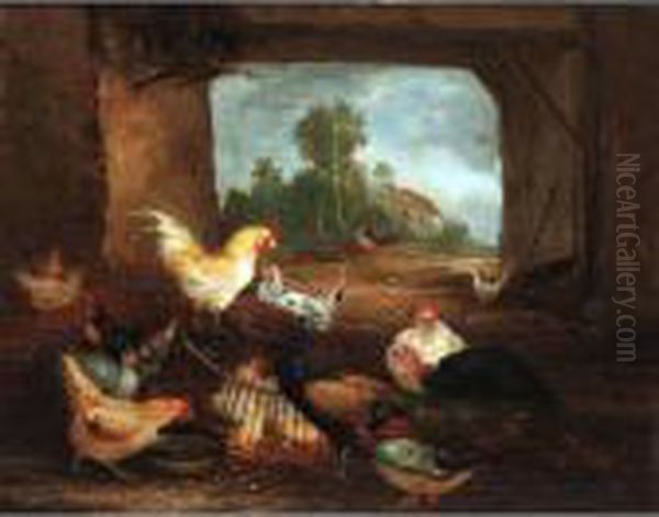 Farmyard Birds Oil Painting by Claude Guilleminet