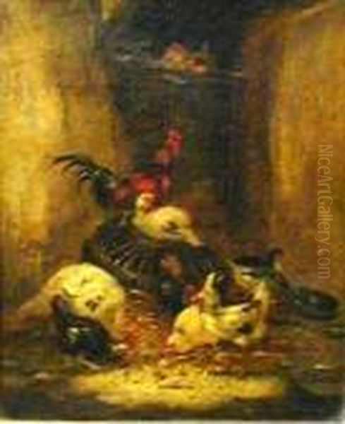 Poultry In A Barn Oil Painting by Claude Guilleminet