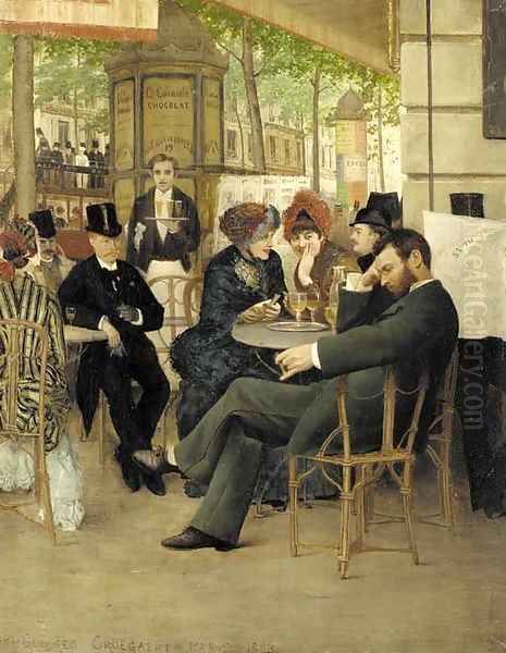 Le Cafe Oil Painting by Georges Croegaert