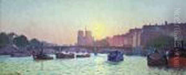 Ansicht Von Paris Mit Notre-dame Und Pont-neuf Oil Painting by Charles Victor Guilloux