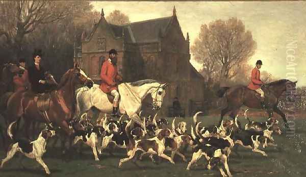 Countess Spencer on the hunter 'Goldfinch' and John Poyntz, 5th Earl Spencer on 'Misrule', with the Pytchley Hunt Oil Painting by John Charlton