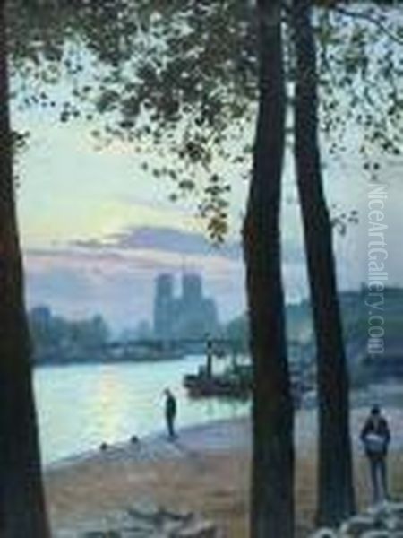 Vue De La Seine Et Notre-dame De Paris,1905 Oil Painting by Charles Victor Guilloux