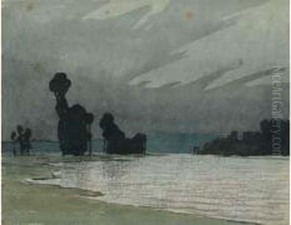 Rivage Et Arbres A Contre-jour by Charles Victor Guilloux