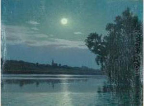 Reflets Au Clair De Lune Oil Painting by Charles Victor Guilloux