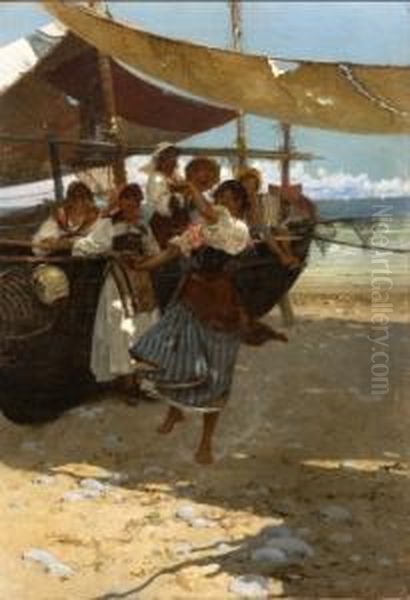 Fiesta En La Playa De Napoles Oil Painting by Anselmo de Guinea