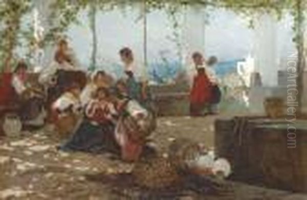 Women On A Terrace, Capri Oil Painting by Anselmo de Guinea