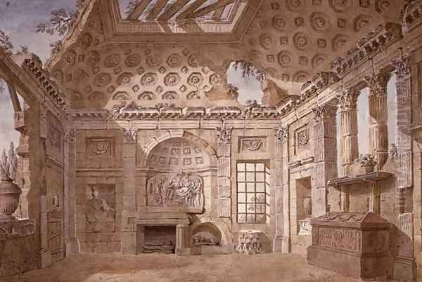 Design for Ruin Room of the monastery (now convent) of St. Trinita del Monte, Rome, c.1766 Oil Painting by Charles-Louis Clerisseau