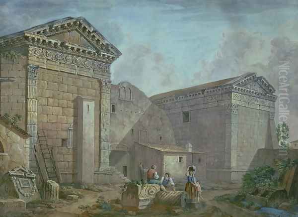 Temple of Augustus, Pola, Istria Oil Painting by Charles-Louis Clerisseau