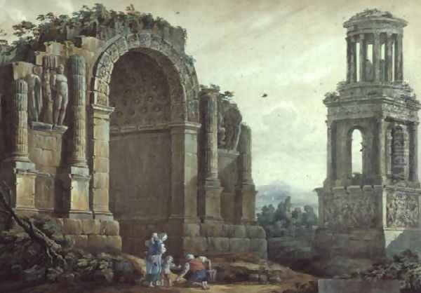 The Triumphal Arch at St.Remy Oil Painting by Charles-Louis Clerisseau