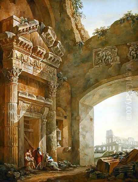 Architectural Ruins (1) Oil Painting by Charles-Louis Clerisseau