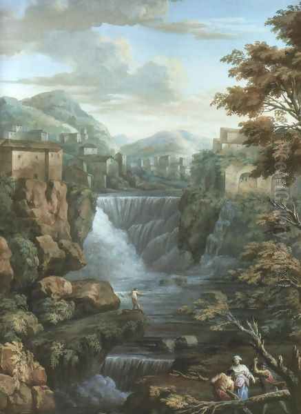 Tivoli Waterfalls Oil Painting by Charles-Louis Clerisseau