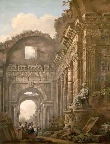 Architectural Ruins, 1765 Oil Painting by Charles-Louis Clerisseau