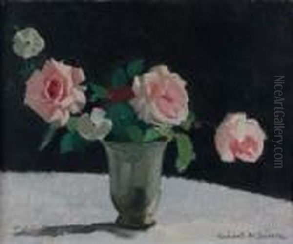 Bouquet De Roses Oil Painting by Lucien Victor Guirand De Scevola