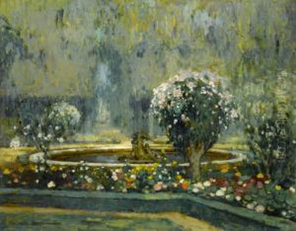 Ansicht Eines Parks Mit Brunnen Oil Painting by Lucien Victor Guirand De Scevola