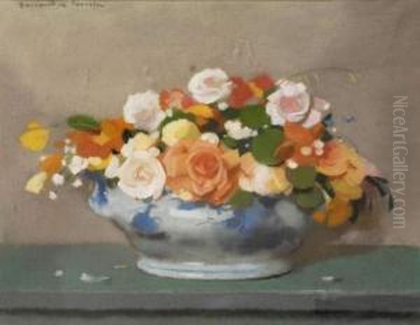 Bouquet De Roses Oil Painting by Lucien Victor Guirand De Scevola