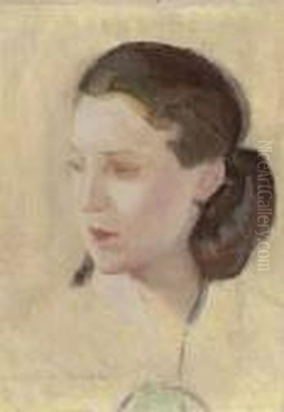 Portrait Of A Lady With Brown Hair Oil Painting by Lucien Victor Guirand De Scevola