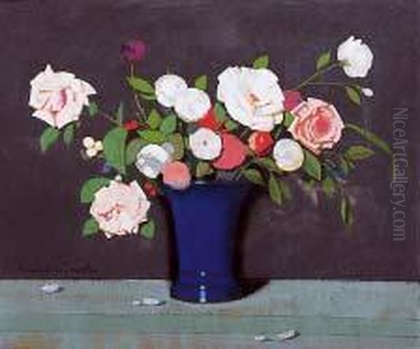 Vase De Roses Oil Painting by Lucien Victor Guirand De Scevola