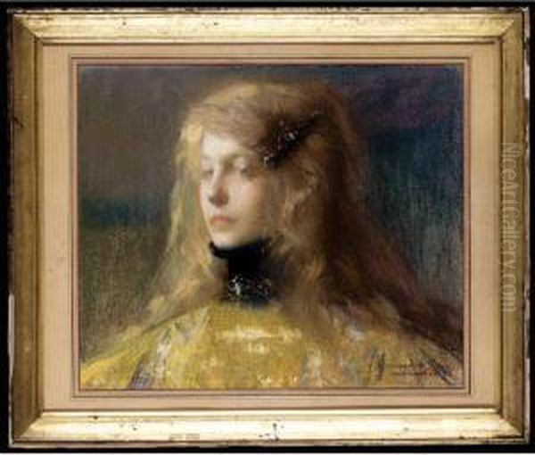 Young Woman Wearing A Hair-pin Oil Painting by Lucien Victor Guirand De Scevola