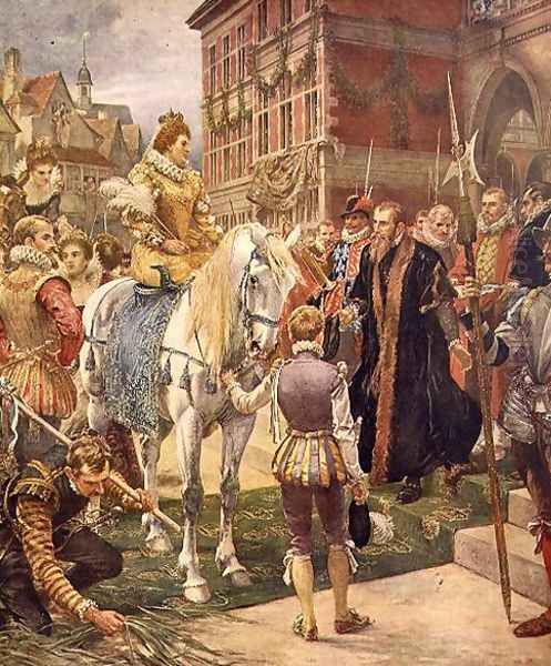 Queen Elizabeth I (1530-1603) opening the Royal Exchange in 1570, illustration from Hutchinsons, Story of the British Nation Oil Painting by Ernest Crofts