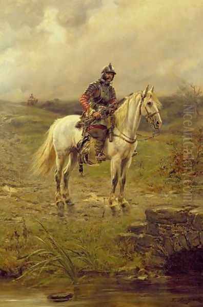 A Roundhead on horseback Oil Painting by Ernest Crofts