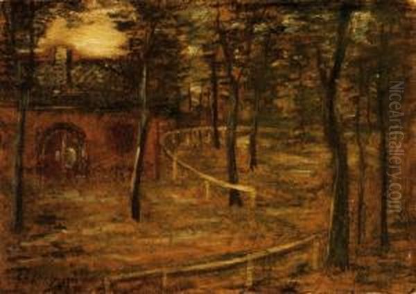 Park With A Lonely Cottage, 1908-1909 Oil Painting by Lajos Gulacsy