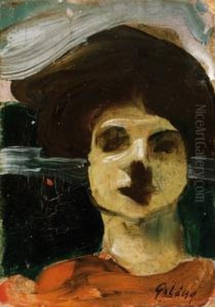 Female Head, 1911-12 Oil Painting by Lajos Gulacsy