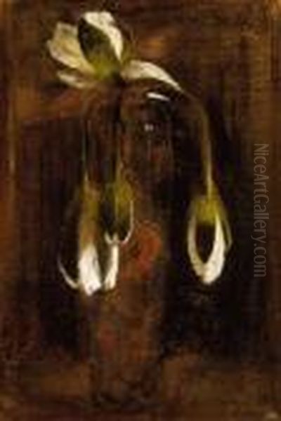 White Flowers In A Vase Oil Painting by Lajos Gulacsy