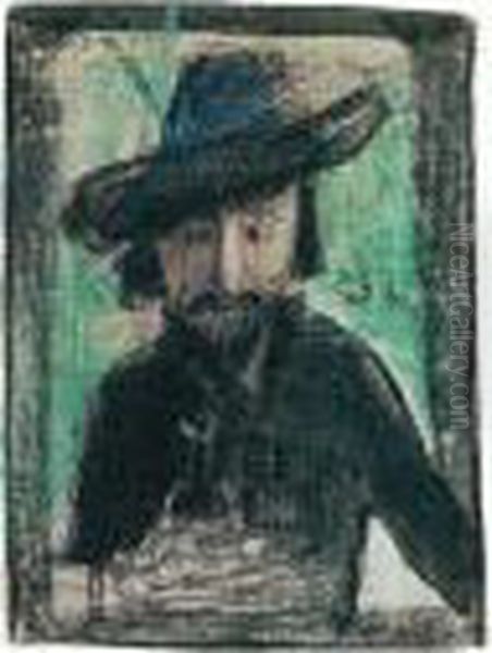 Figure With A Hat Oil Painting by Lajos Gulacsy