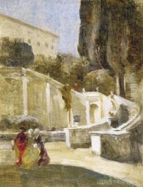 Villa D'este De Tivoli Oil Painting by Lajos Gulacsy