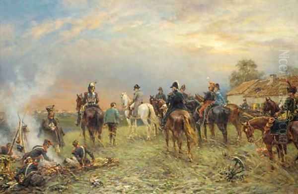 Near the Belle Alliance at dawn, June 18th, 1815 Oil Painting by Ernest Crofts