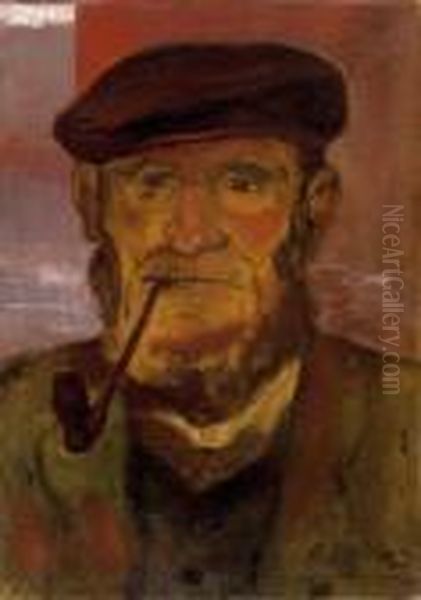 The Old Fisherman Oil Painting by Lajos Gulacsy