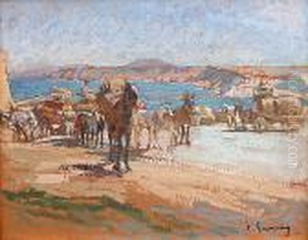 Dechargement Pres D'alger Oil Painting by Adolphe Gumery