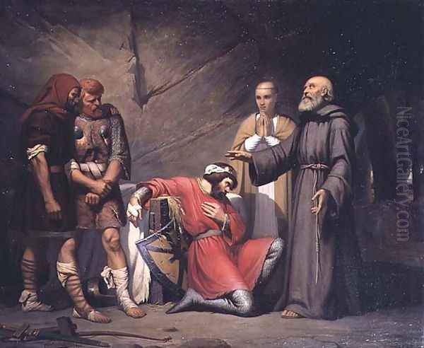 The conversion of Robert, Duke of Normandy, known as Robert the Devil, scene from the opera 'Robert the Devil' by Giacomo Meyerbeer (1791-1864), 1840 Oil Painting by Guillaume-Alphonse Harang Cabasson