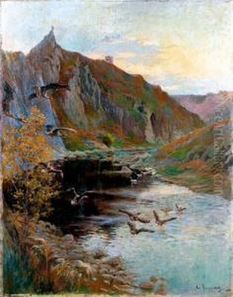 Les Canards Au Creusant Oil Painting by Adolphe Gumery