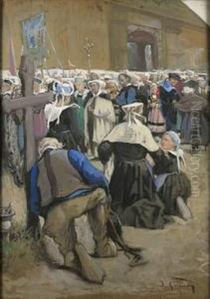 La Procession En Bretagne Oil Painting by Adolphe Gumery