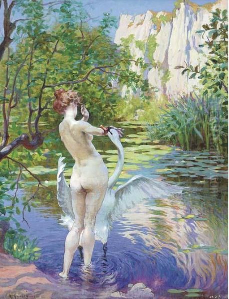 Leda And The Swan Oil Painting by Adolphe Gumery