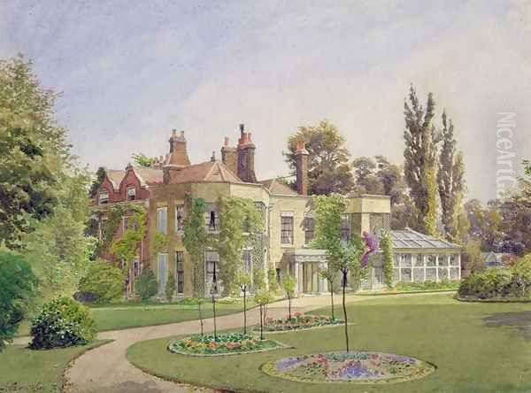 View of the front entrance and garden at Raleigh House, Brixton Hill, Lambeth, 1887 Oil Painting by John Crowther