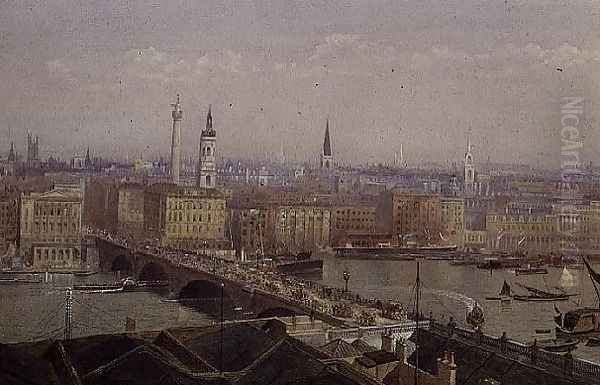 London Bridge showing the Monument Oil Painting by John Crowther