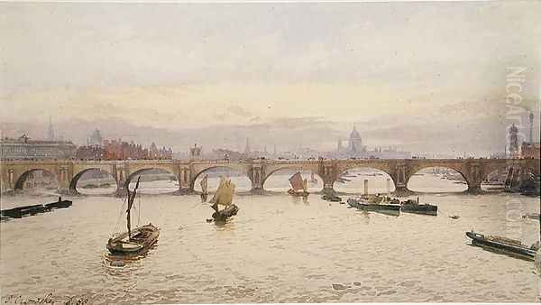 View of Waterloo Bridge from Hungerford Bridge, 1888 Oil Painting by John Crowther